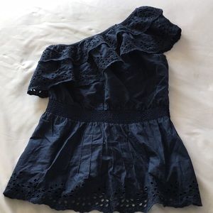 Jessica Simpson Navy Eyelet One Shoulder Top